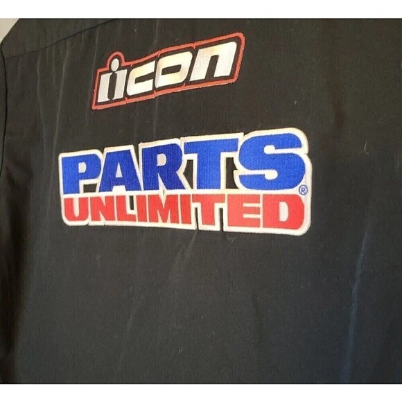 SOLD! NOT AVAILABLE! work shirt 7 patches Black button up top snap Moose racing - Picture 7 of 14